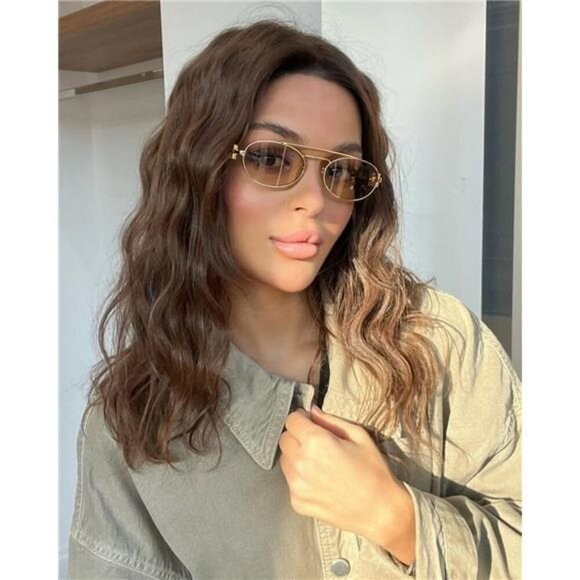 Retro Oval 90s Sunglasses Women Narrow Gold Metal UV400 Trendy Chic Shades main image 5